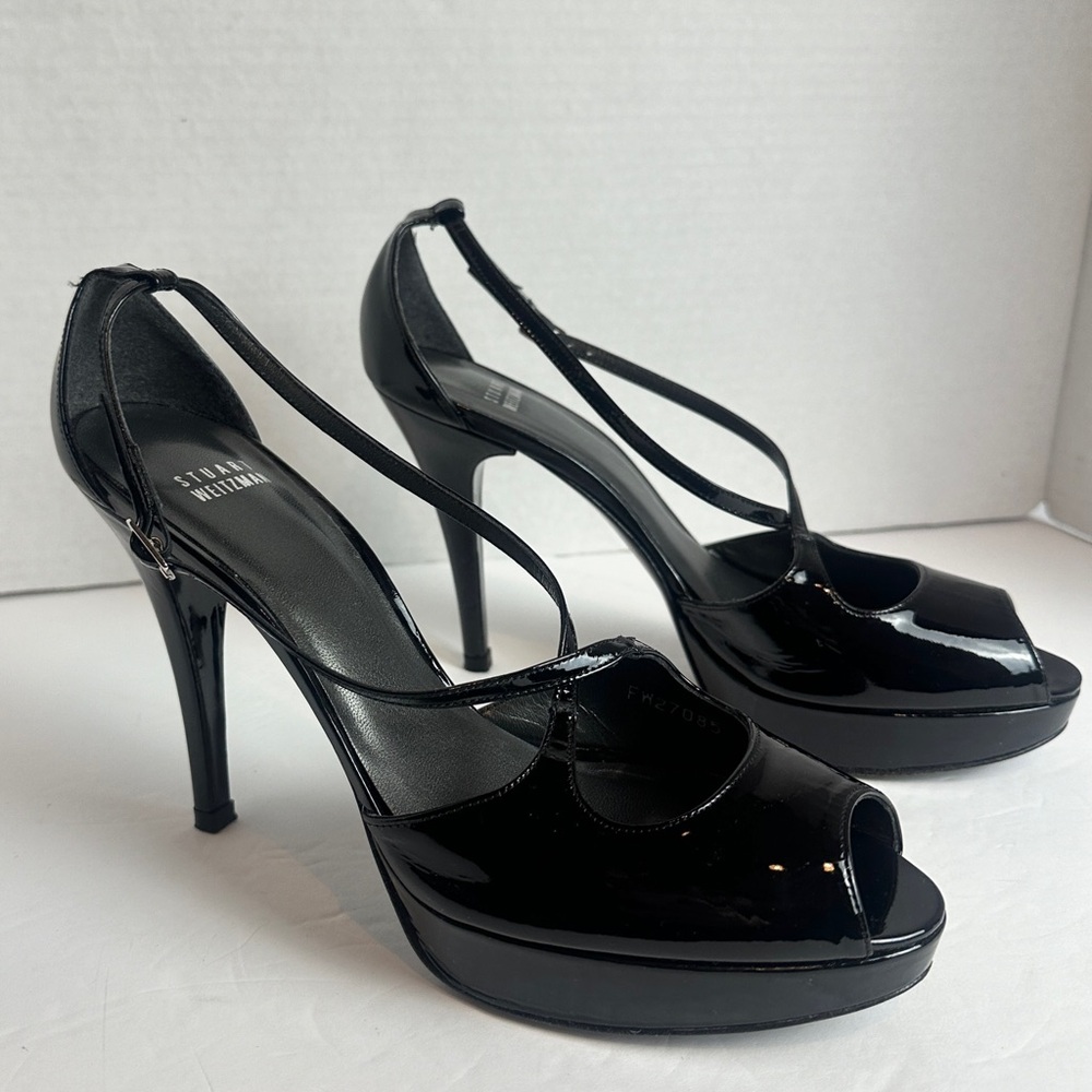 Stuart Weitzman Black Exert Platform Stiletto Patent Leather Heels Size 8.5 - Picture 7 of 16